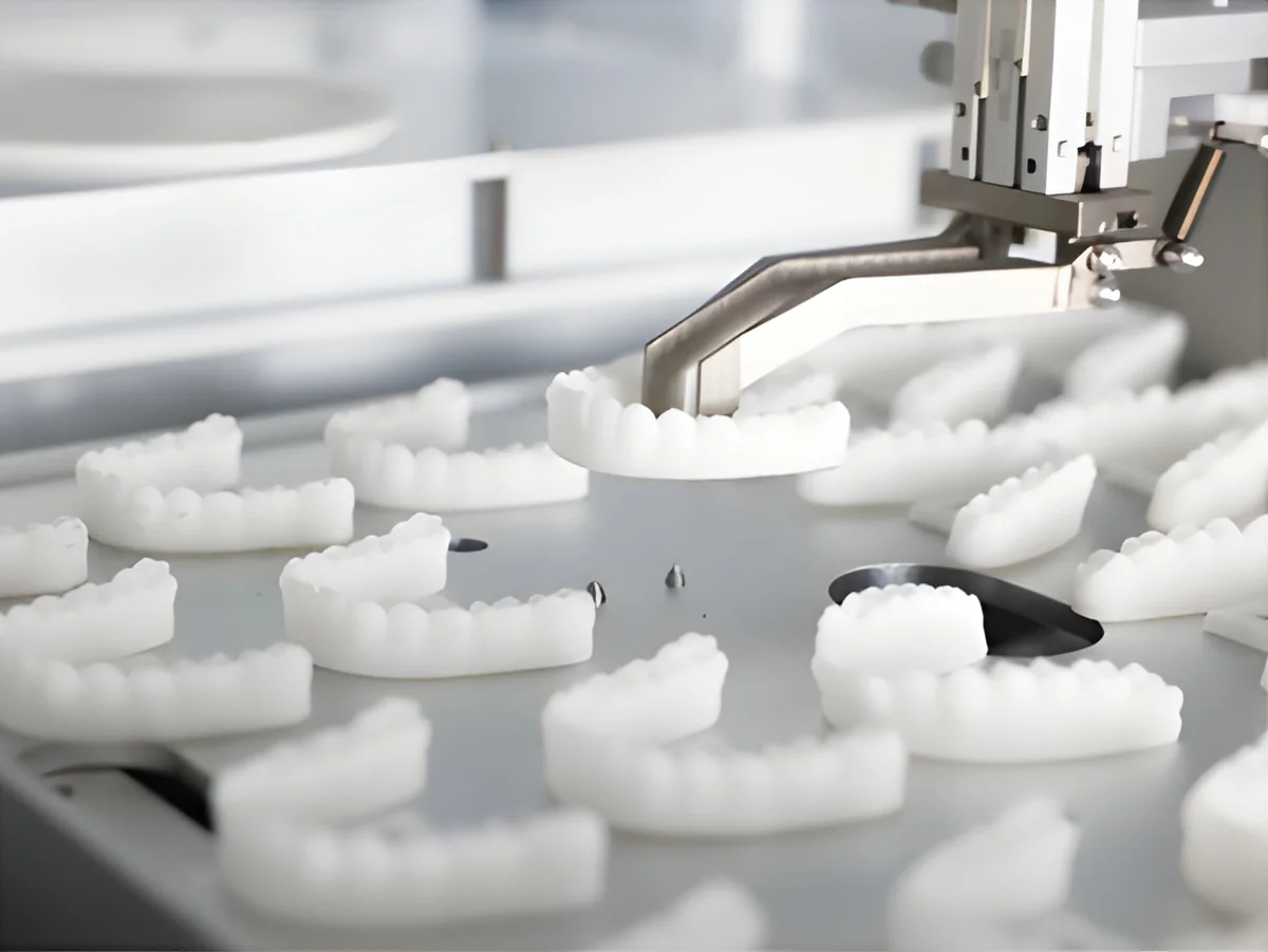 Modèles dentaires disposés dans un équipement de fabrication